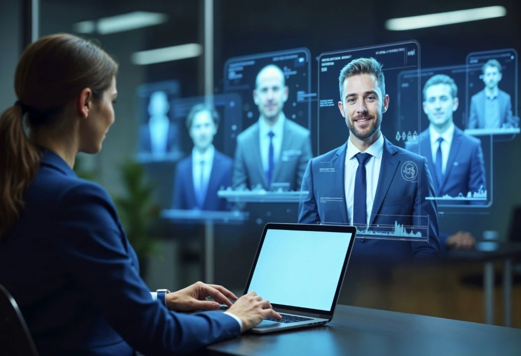 Recruiter using digital technology to screen candidates through recruitment process outsourcing