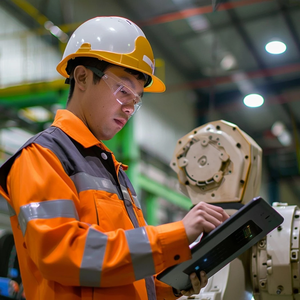 Engineer inspecting equipment inside EV battery manufacturing plant in India