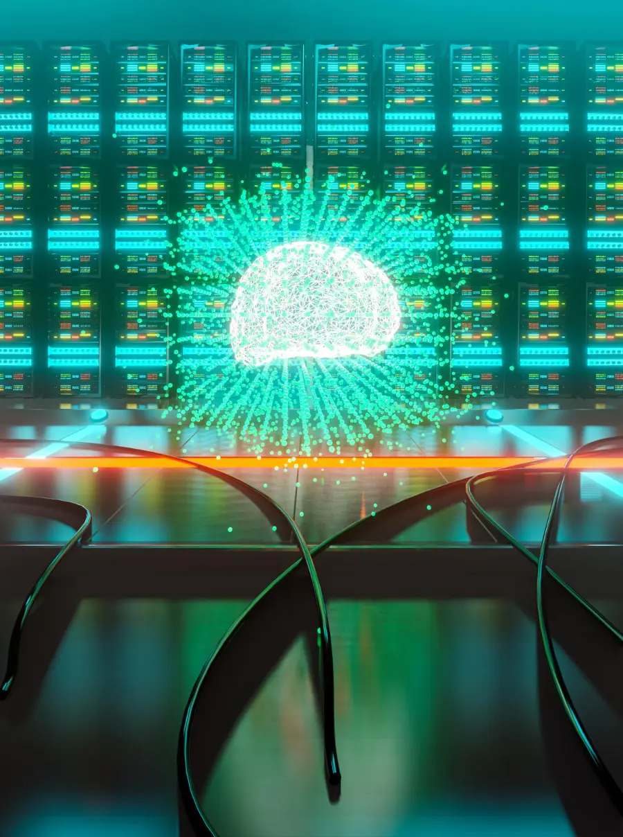 AI network illustrating connected AI agents, workflows, and intelligent automation for enterprise applications.